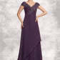 Marina A-Line V-neck Sweep Train Chiffon Lace Mother of the Bride Dress With Ruffle Beading DL126P0014824