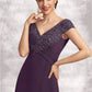 Marina A-Line V-neck Sweep Train Chiffon Lace Mother of the Bride Dress With Ruffle Beading DL126P0014824