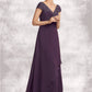 Marina A-Line V-neck Sweep Train Chiffon Lace Mother of the Bride Dress With Ruffle Beading DL126P0014824