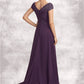 Marina A-Line V-neck Sweep Train Chiffon Lace Mother of the Bride Dress With Ruffle Beading DL126P0014824