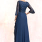 Laylah A-Line V-neck Floor-Length Chiffon Lace Mother of the Bride Dress With Sequins Cascading Ruffles DL126P0014825