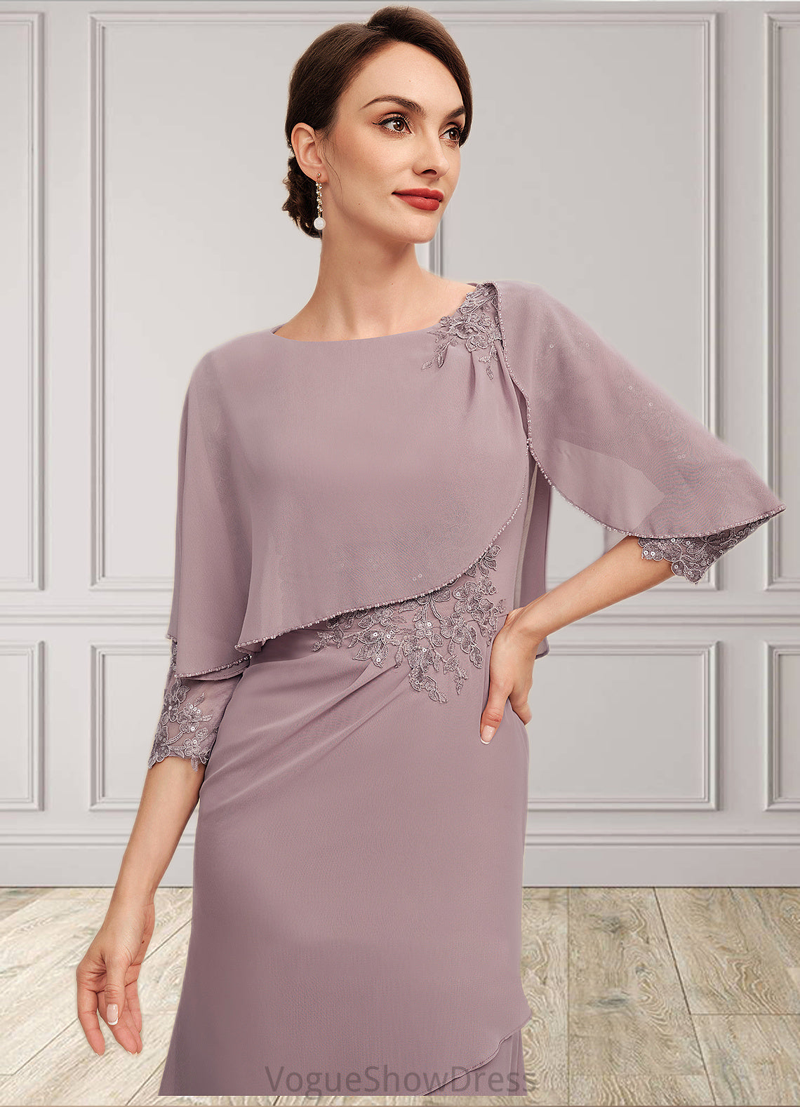 Cora Sheath/Column Scoop Neck Asymmetrical Chiffon Mother of the Bride Dress With Ruffle Lace Sequins DL126P0014826