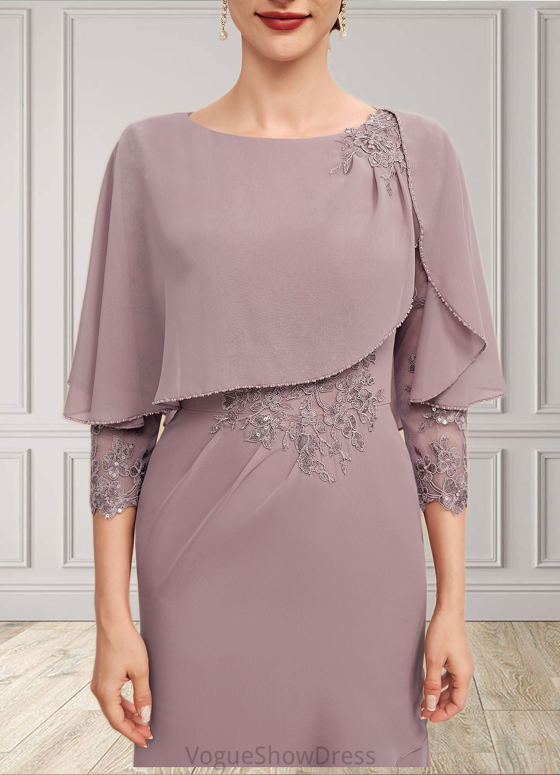 Cora Sheath/Column Scoop Neck Asymmetrical Chiffon Mother of the Bride Dress With Ruffle Lace Sequins DL126P0014826