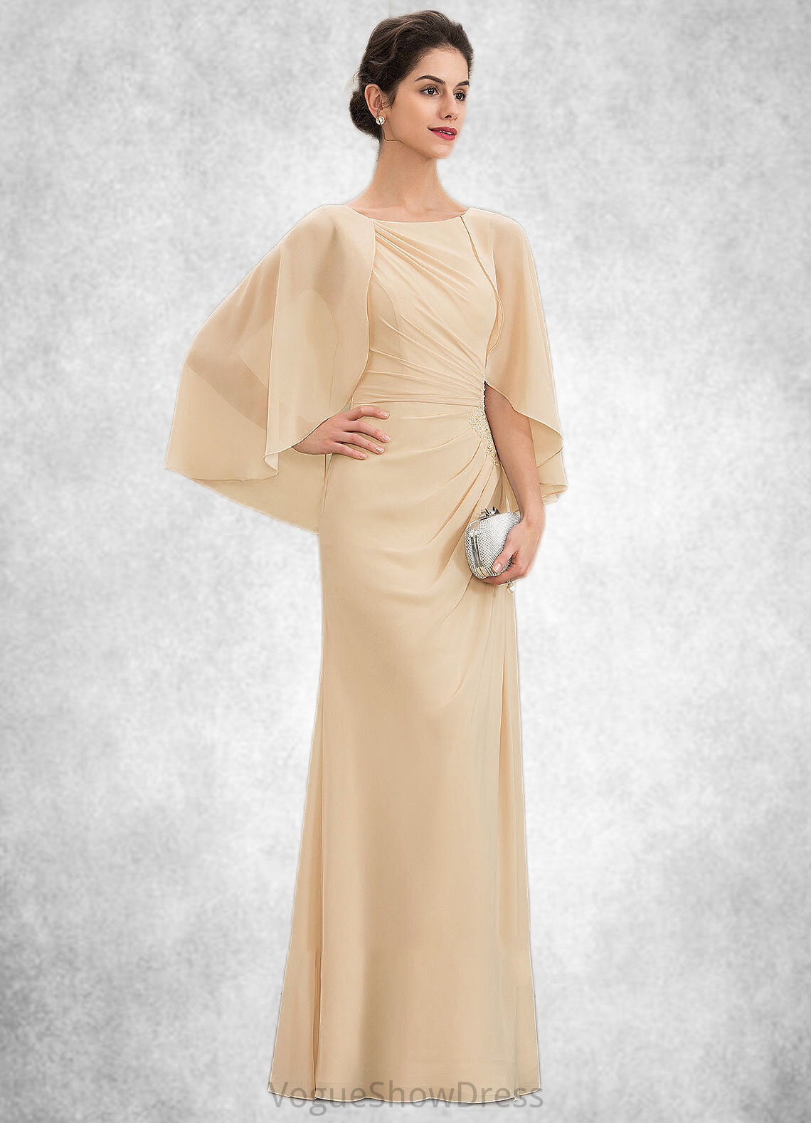 Rita A-Line Scoop Neck Floor-Length Chiffon Mother of the Bride Dress With Ruffle Beading Sequins DL126P0014827