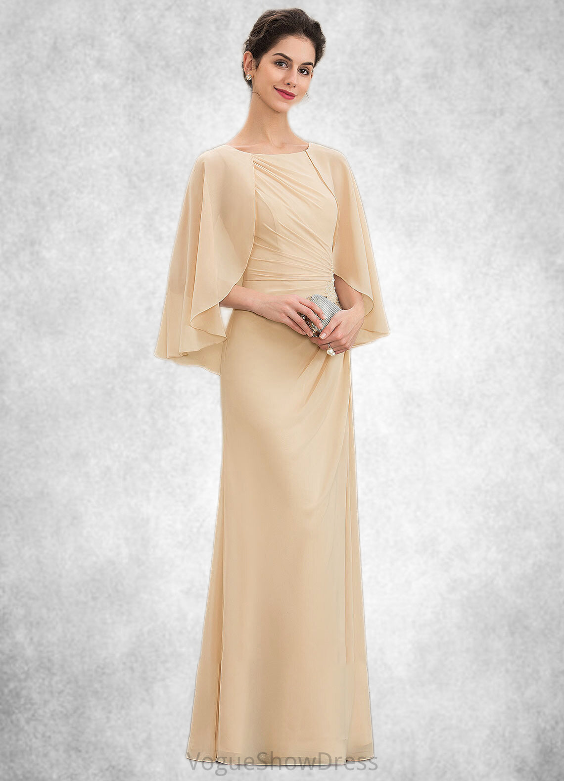 Rita A-Line Scoop Neck Floor-Length Chiffon Mother of the Bride Dress With Ruffle Beading Sequins DL126P0014827