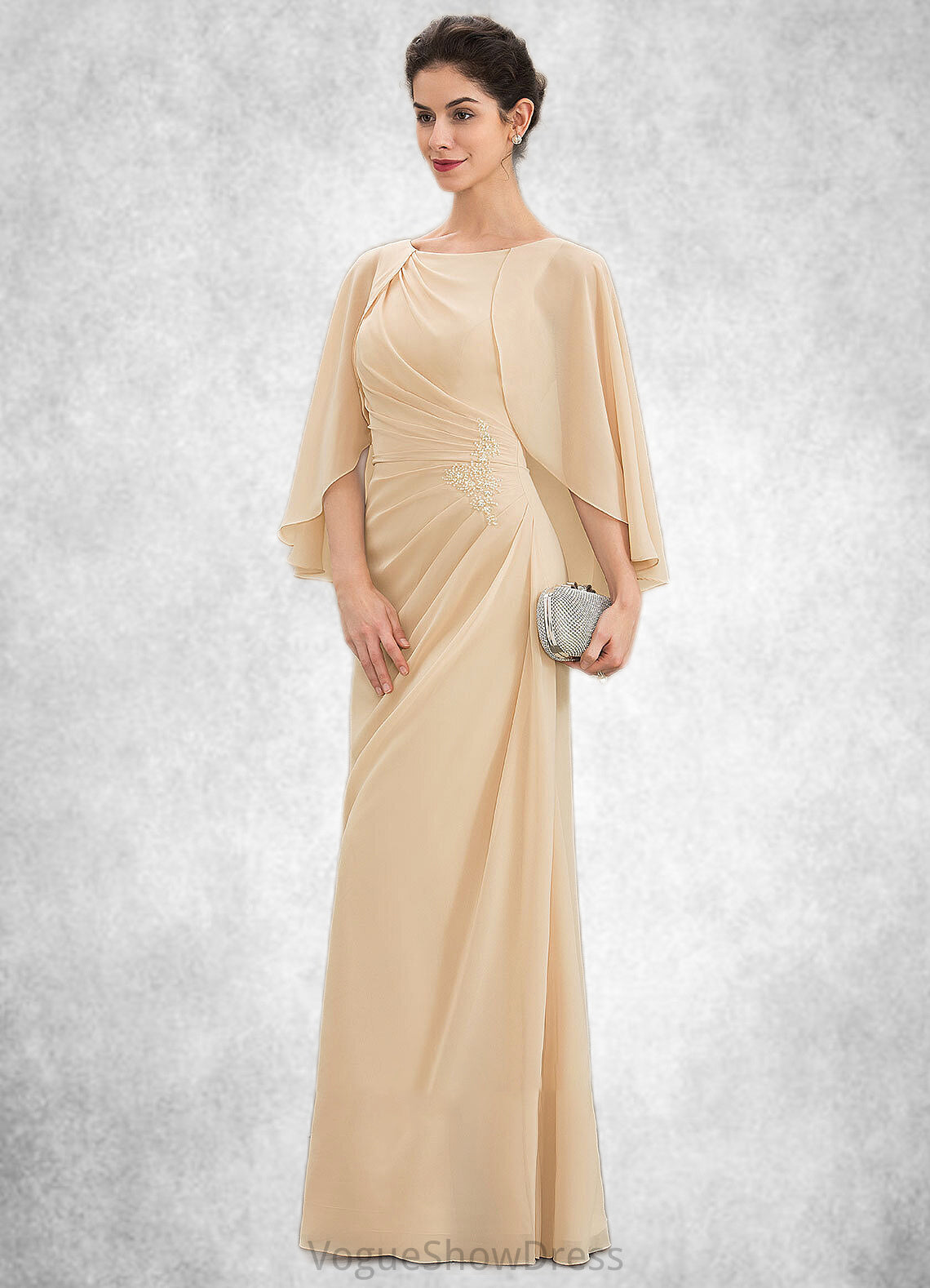 Rita A-Line Scoop Neck Floor-Length Chiffon Mother of the Bride Dress With Ruffle Beading Sequins DL126P0014827