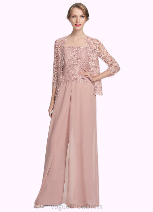 Claire Jumpsuit/Pantsuit Square Neckline Floor-Length Chiffon Lace Mother of the Bride Dress DL126P0014828