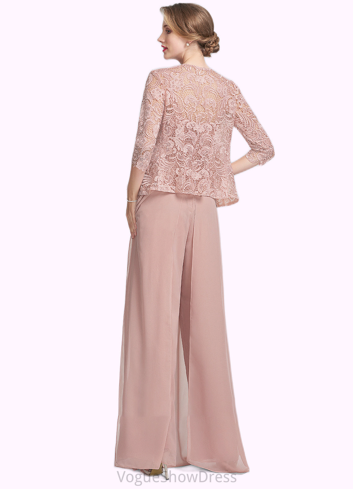 Claire Jumpsuit/Pantsuit Square Neckline Floor-Length Chiffon Lace Mother of the Bride Dress DL126P0014828