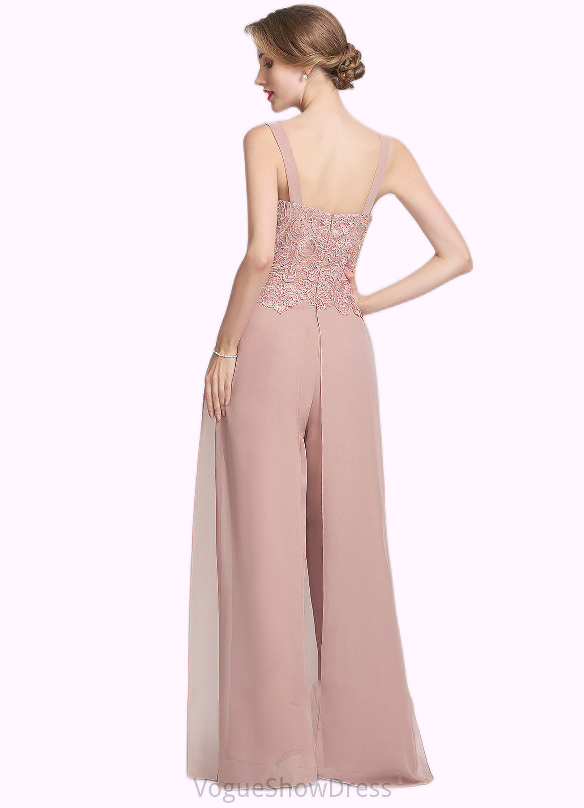 Claire Jumpsuit/Pantsuit Square Neckline Floor-Length Chiffon Lace Mother of the Bride Dress DL126P0014828