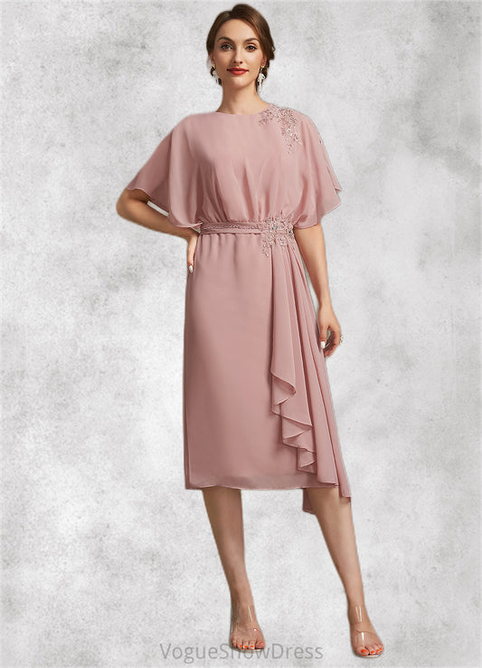 Eva Sheath/Column Scoop Neck Knee-Length Chiffon Mother of the Bride Dress With Appliques Lace DL126P0014829