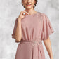 Eva Sheath/Column Scoop Neck Knee-Length Chiffon Mother of the Bride Dress With Appliques Lace DL126P0014829