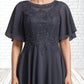 Lea A-Line Scoop Neck Tea-Length Chiffon Lace Mother of the Bride Dress With Sequins DL126P0014830