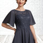 Lea A-Line Scoop Neck Tea-Length Chiffon Lace Mother of the Bride Dress With Sequins DL126P0014830