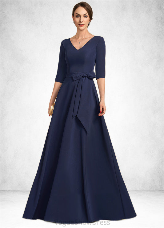 Jakayla A-Line V-neck Floor-Length Stretch Crepe Mother of the Bride Dress With Bow(s) DL126P0014831