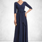 Jakayla A-Line V-neck Floor-Length Stretch Crepe Mother of the Bride Dress With Bow(s) DL126P0014831