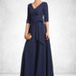 Jakayla A-Line V-neck Floor-Length Stretch Crepe Mother of the Bride Dress With Bow(s) DL126P0014831