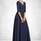 Jakayla A-Line V-neck Floor-Length Stretch Crepe Mother of the Bride Dress With Bow(s) DL126P0014831