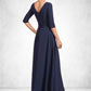 Jakayla A-Line V-neck Floor-Length Stretch Crepe Mother of the Bride Dress With Bow(s) DL126P0014831