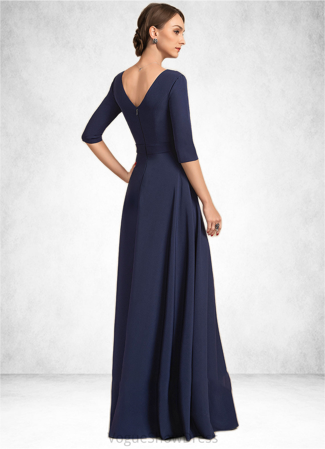 Jakayla A-Line V-neck Floor-Length Stretch Crepe Mother of the Bride Dress With Bow(s) DL126P0014831