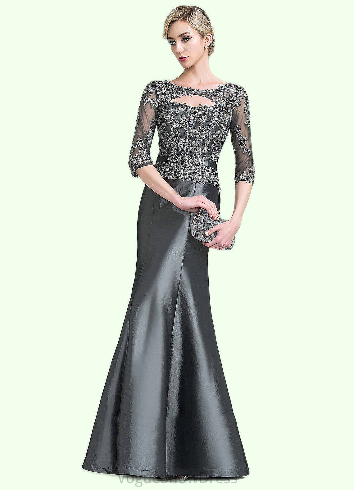 Pam Trumpet/Mermaid Scoop Neck Floor-Length Taffeta Mother of the Bride Dress With Beading Appliques Lace Sequins DL126P0014832