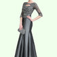 Pam Trumpet/Mermaid Scoop Neck Floor-Length Taffeta Mother of the Bride Dress With Beading Appliques Lace Sequins DL126P0014832