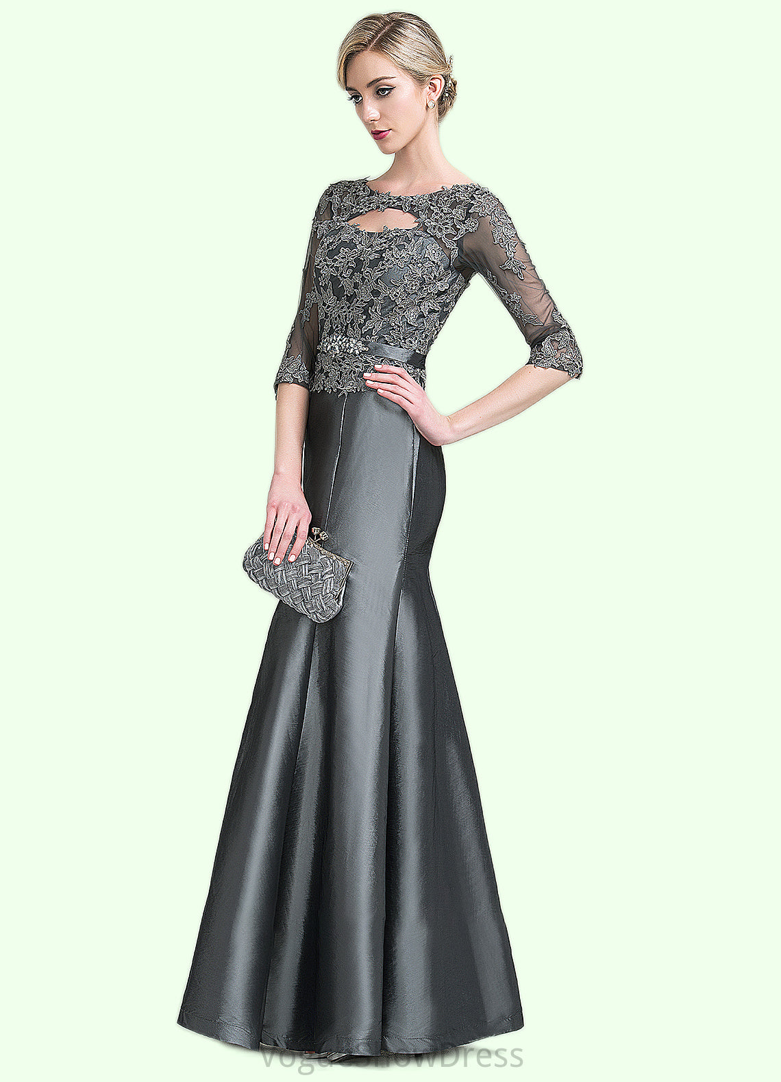 Pam Trumpet/Mermaid Scoop Neck Floor-Length Taffeta Mother of the Bride Dress With Beading Appliques Lace Sequins DL126P0014832