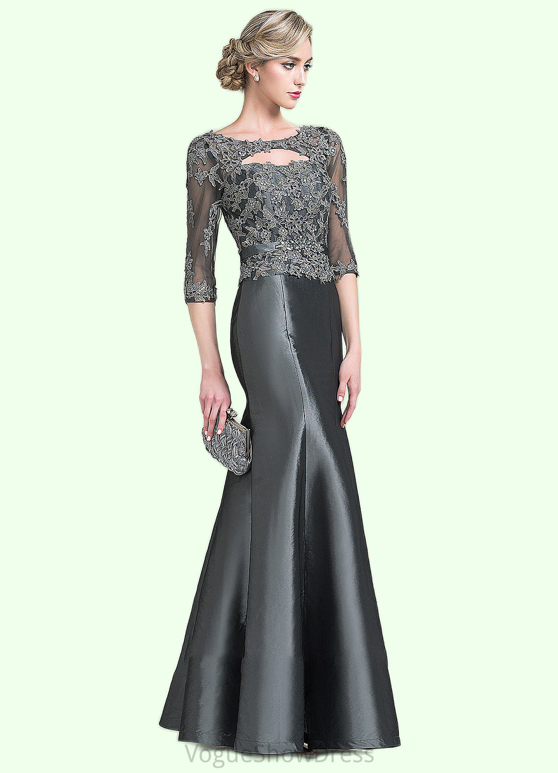 Pam Trumpet/Mermaid Scoop Neck Floor-Length Taffeta Mother of the Bride Dress With Beading Appliques Lace Sequins DL126P0014832