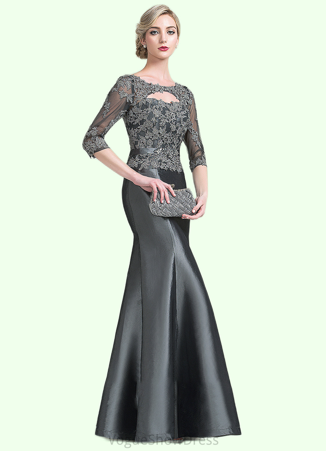 Pam Trumpet/Mermaid Scoop Neck Floor-Length Taffeta Mother of the Bride Dress With Beading Appliques Lace Sequins DL126P0014832