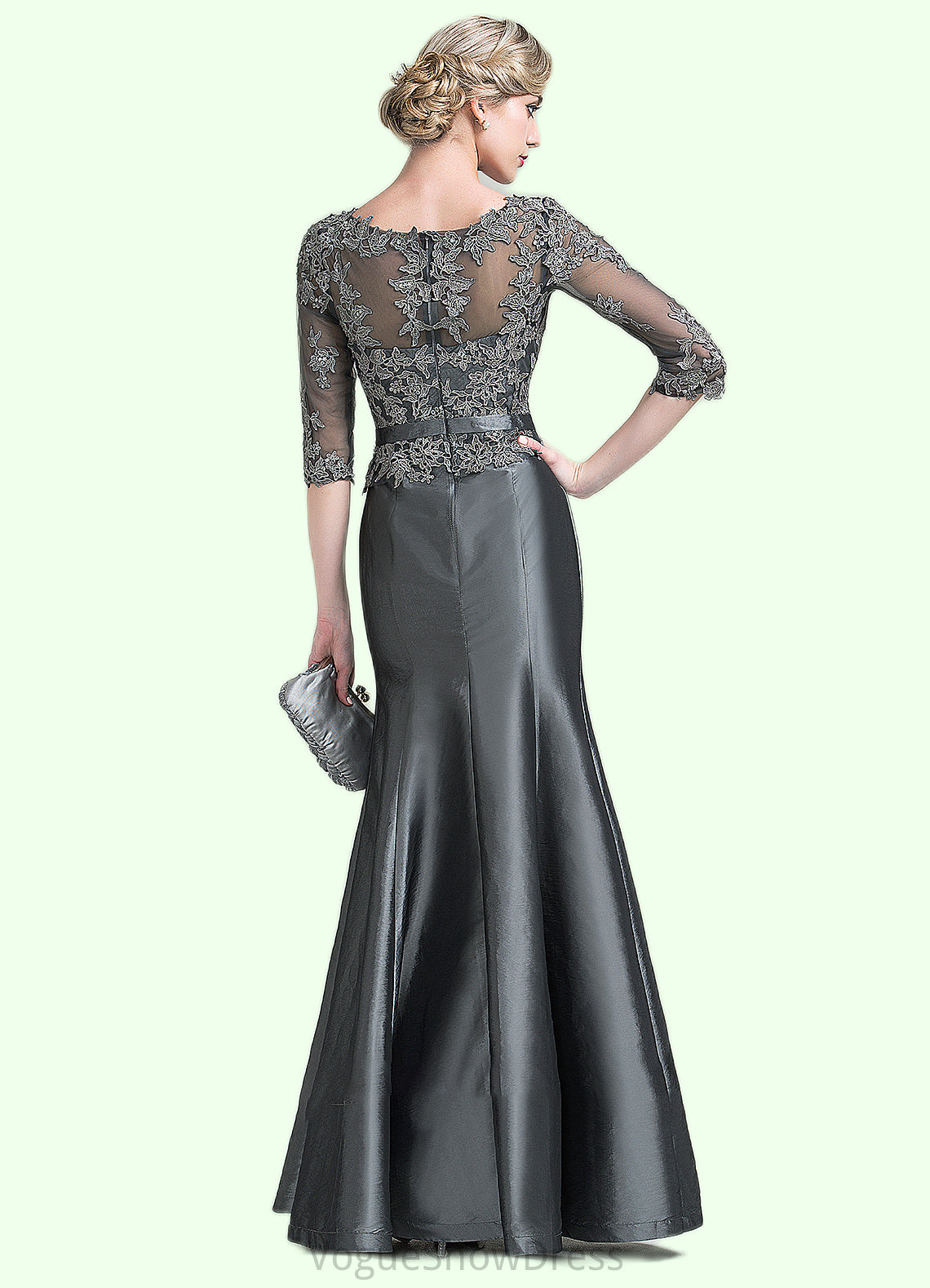 Pam Trumpet/Mermaid Scoop Neck Floor-Length Taffeta Mother of the Bride Dress With Beading Appliques Lace Sequins DL126P0014832