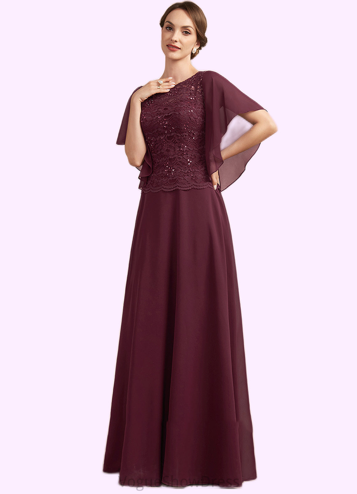 Elyse A-Line Scoop Neck Floor-Length Chiffon Lace Mother of the Bride Dress With Sequins DL126P0014834