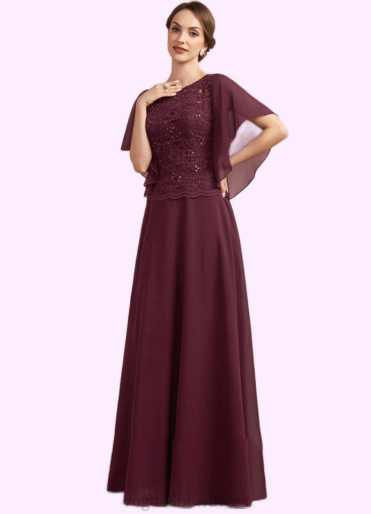 Elyse A-Line Scoop Neck Floor-Length Chiffon Lace Mother of the Bride Dress With Sequins DL126P0014834