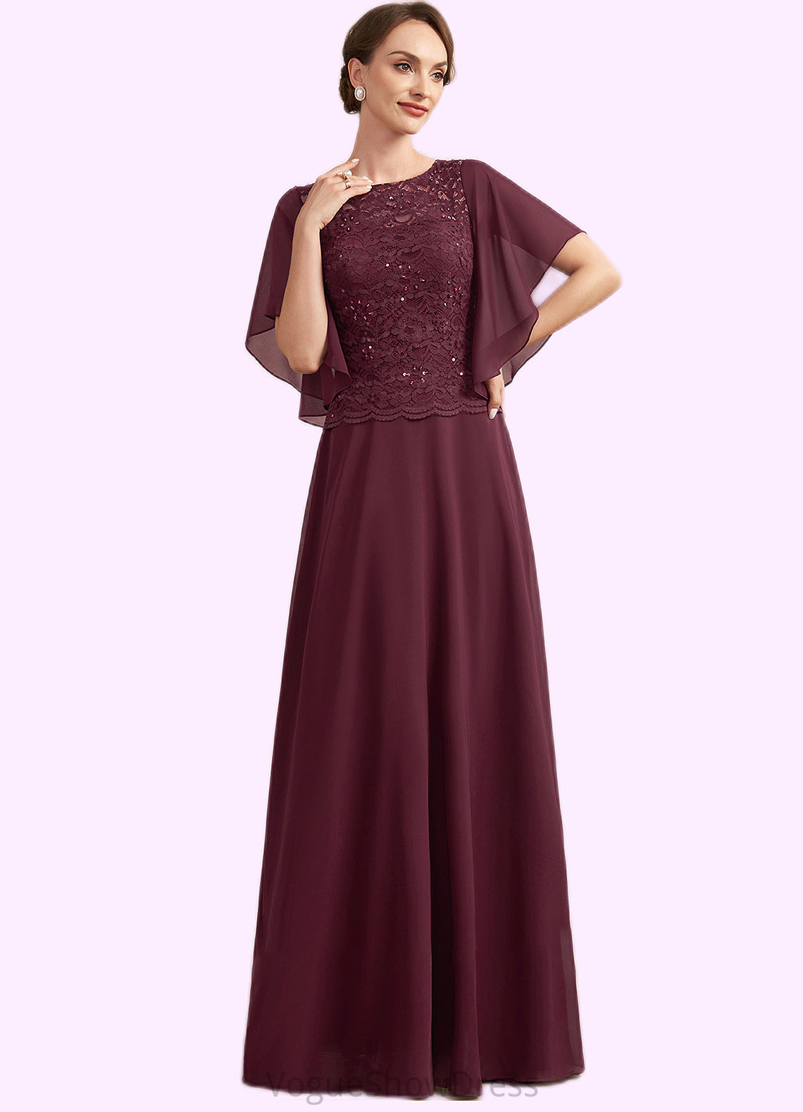 Elyse A-Line Scoop Neck Floor-Length Chiffon Lace Mother of the Bride Dress With Sequins DL126P0014834