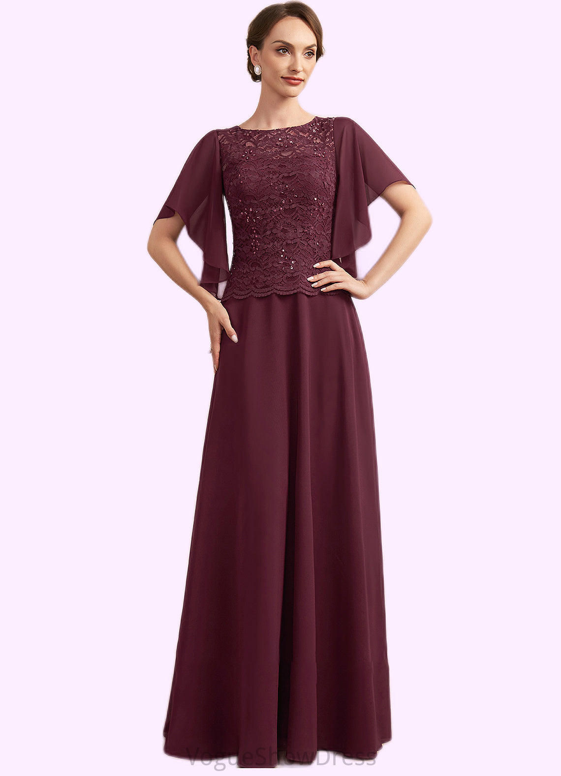 Elyse A-Line Scoop Neck Floor-Length Chiffon Lace Mother of the Bride Dress With Sequins DL126P0014834