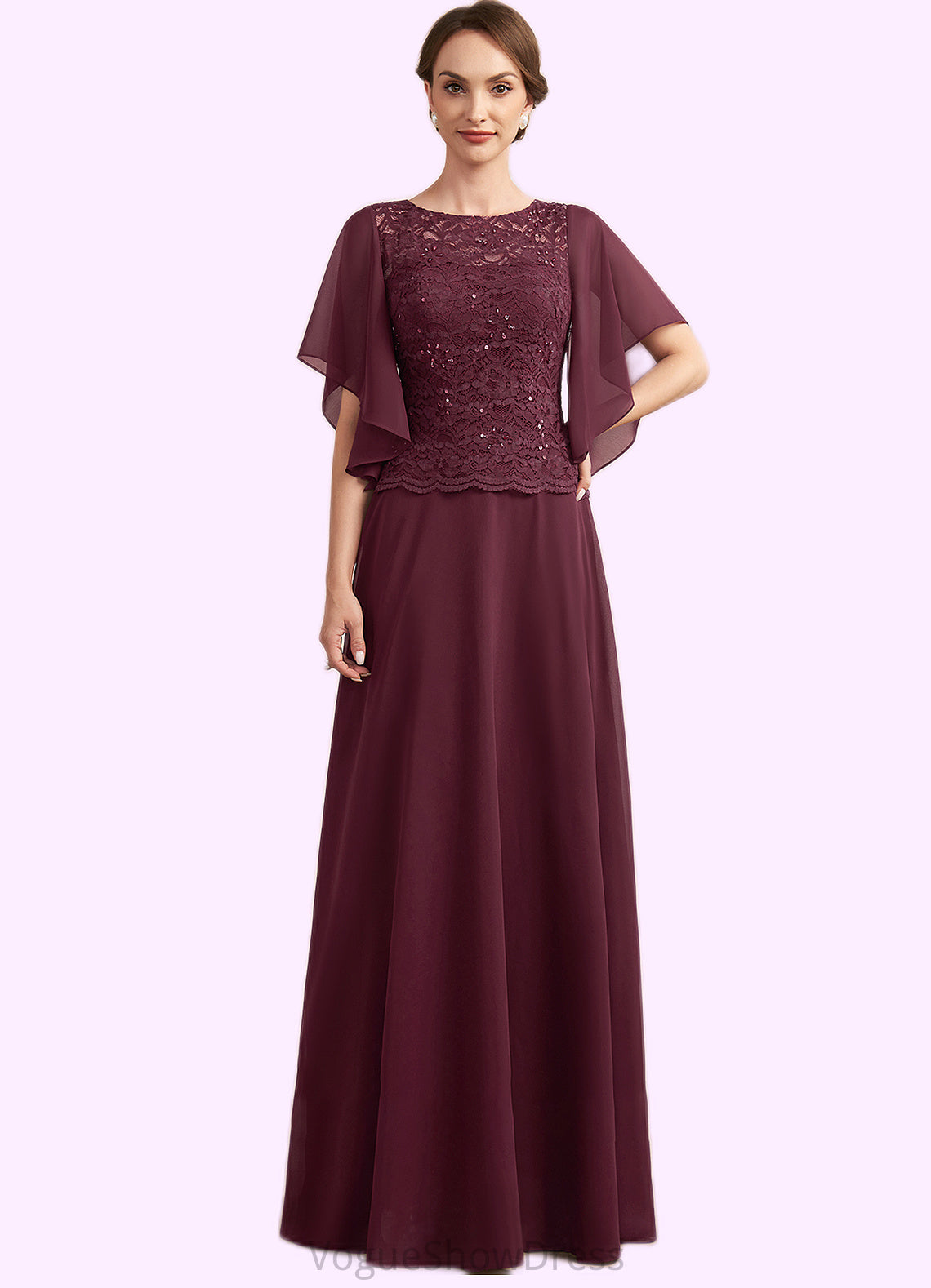 Elyse A-Line Scoop Neck Floor-Length Chiffon Lace Mother of the Bride Dress With Sequins DL126P0014834