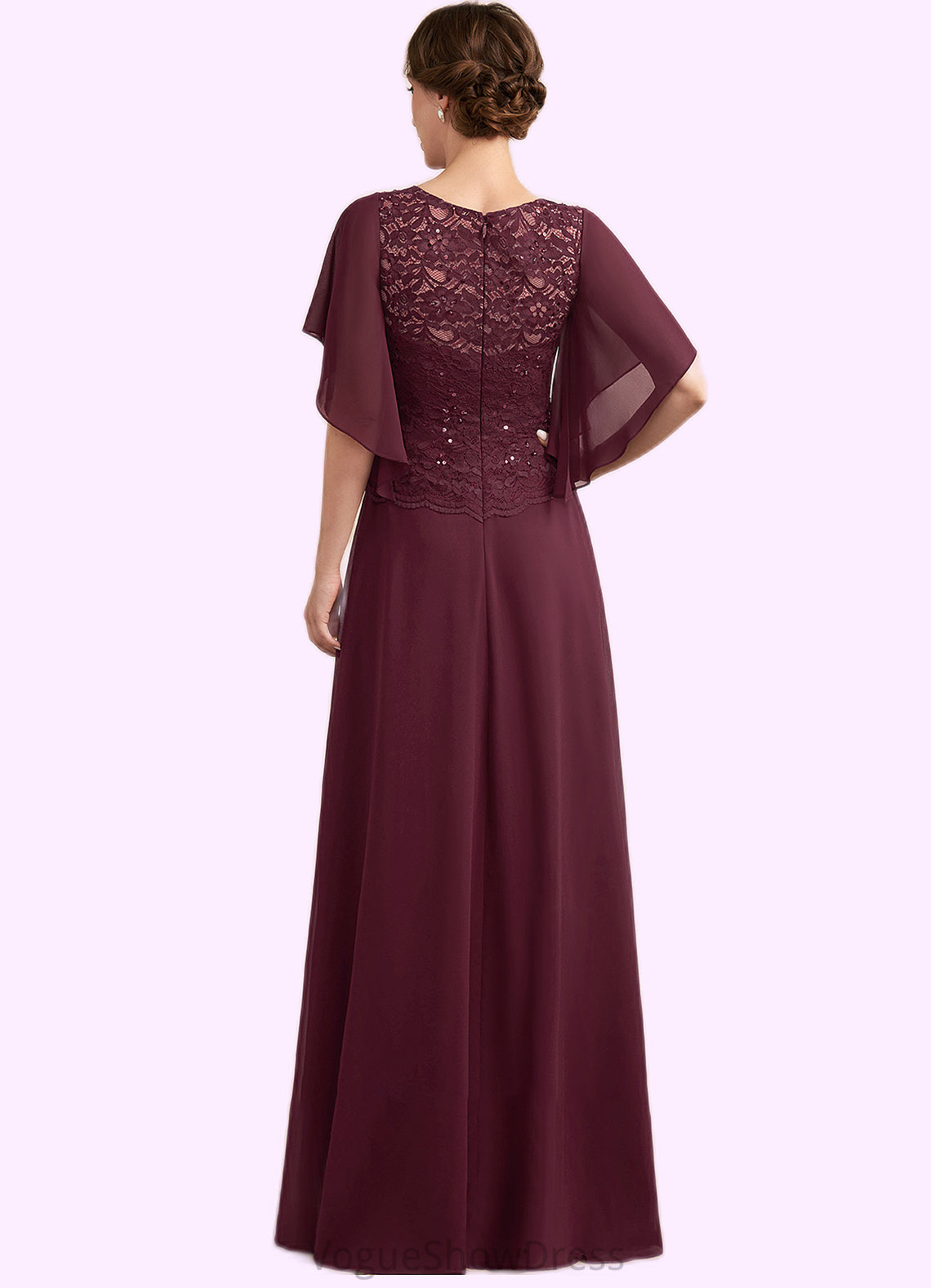 Elyse A-Line Scoop Neck Floor-Length Chiffon Lace Mother of the Bride Dress With Sequins DL126P0014834