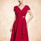 Mara A-Line V-neck Knee-Length Chiffon Mother of the Bride Dress With Beading Sequins Cascading Ruffles DL126P0014835