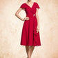 Mara A-Line V-neck Knee-Length Chiffon Mother of the Bride Dress With Beading Sequins Cascading Ruffles DL126P0014835