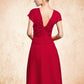 Mara A-Line V-neck Knee-Length Chiffon Mother of the Bride Dress With Beading Sequins Cascading Ruffles DL126P0014835