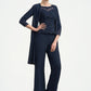 Kamryn Jumpsuit/Pantsuit Scoop Neck Floor-Length Chiffon Lace Mother of the Bride Dress With Beading DL126P0014836