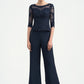 Kamryn Jumpsuit/Pantsuit Scoop Neck Floor-Length Chiffon Lace Mother of the Bride Dress With Beading DL126P0014836