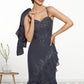 Genesis Sheath/Column Sweetheart Asymmetrical Chiffon Lace Mother of the Bride Dress With Sequins Cascading Ruffles DL126P0014837