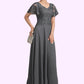 Mckayla A-Line V-neck Ankle-Length Chiffon Lace Mother of the Bride Dress With Sequins DL126P0014838