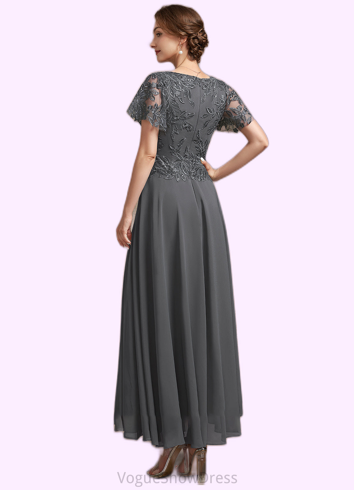 Mckayla A-Line V-neck Ankle-Length Chiffon Lace Mother of the Bride Dress With Sequins DL126P0014838