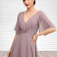 Shaniya A-Line V-neck Asymmetrical Chiffon Mother of the Bride Dress With Ruffle Lace Beading DL126P0014839