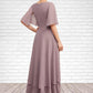 Shaniya A-Line V-neck Asymmetrical Chiffon Mother of the Bride Dress With Ruffle Lace Beading DL126P0014839