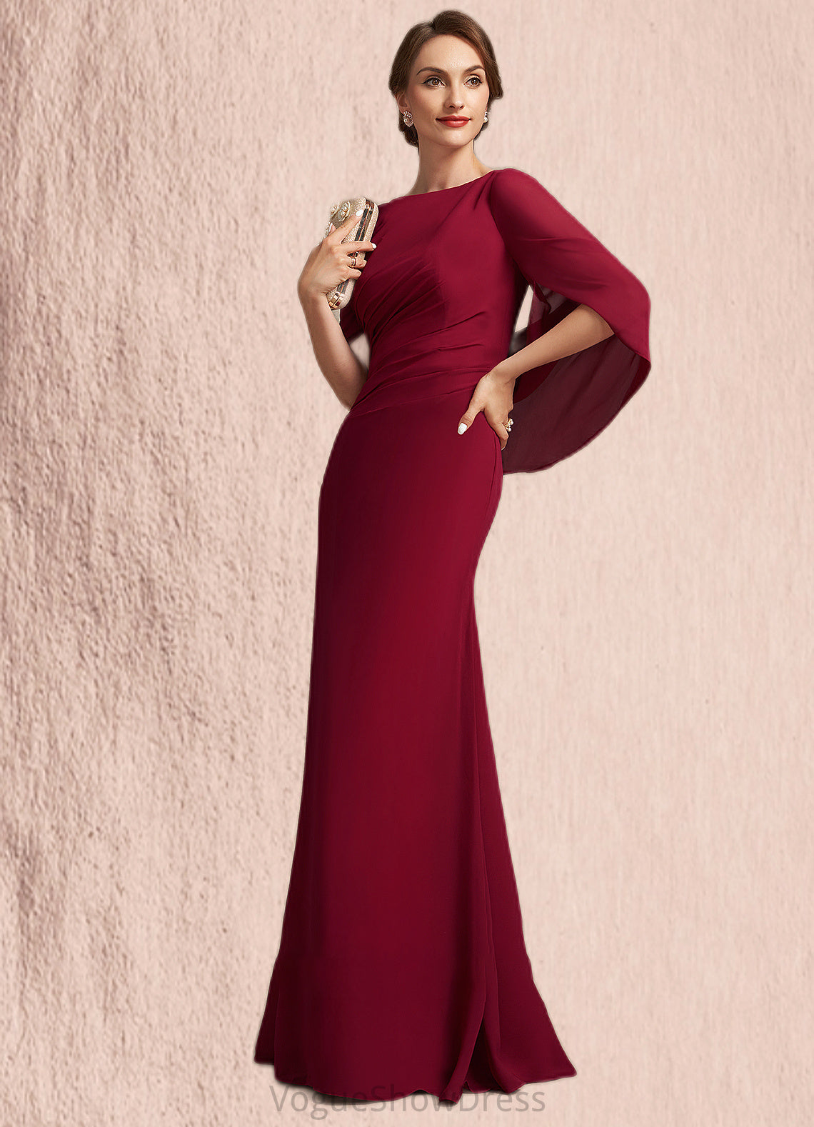 Serenity Trumpet/Mermaid Scoop Neck Floor-Length Chiffon Mother of the Bride Dress With Ruffle DL126P0014842