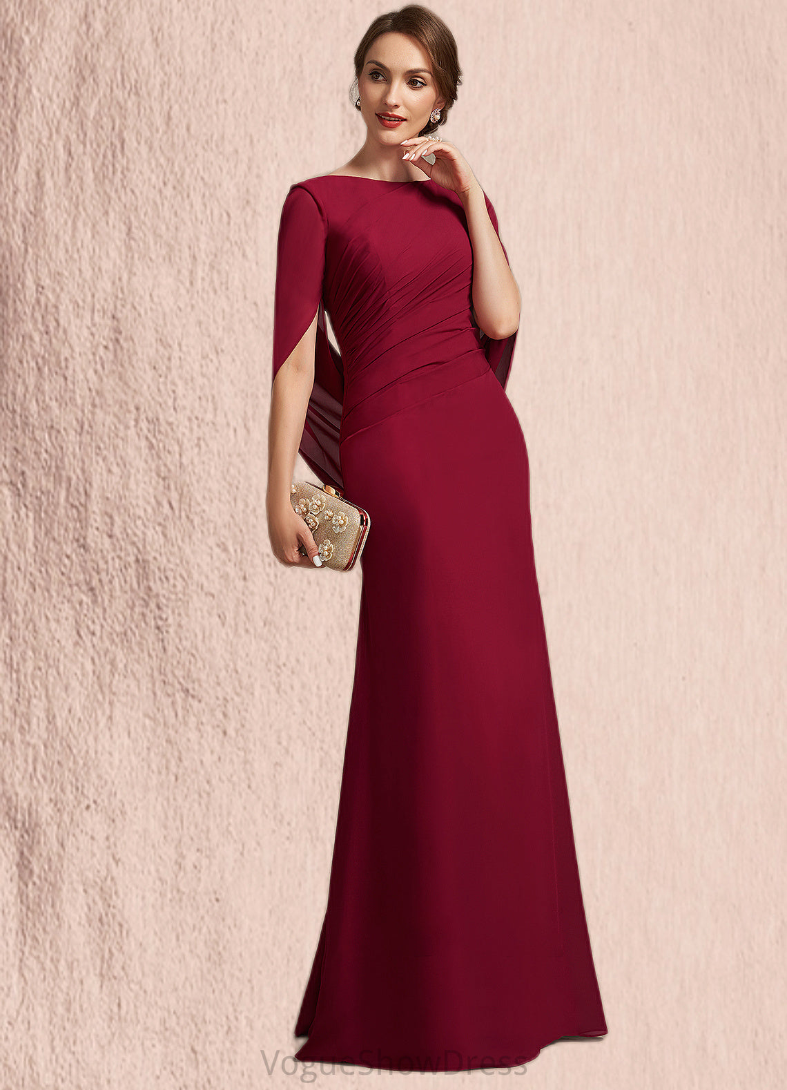 Serenity Trumpet/Mermaid Scoop Neck Floor-Length Chiffon Mother of the Bride Dress With Ruffle DL126P0014842