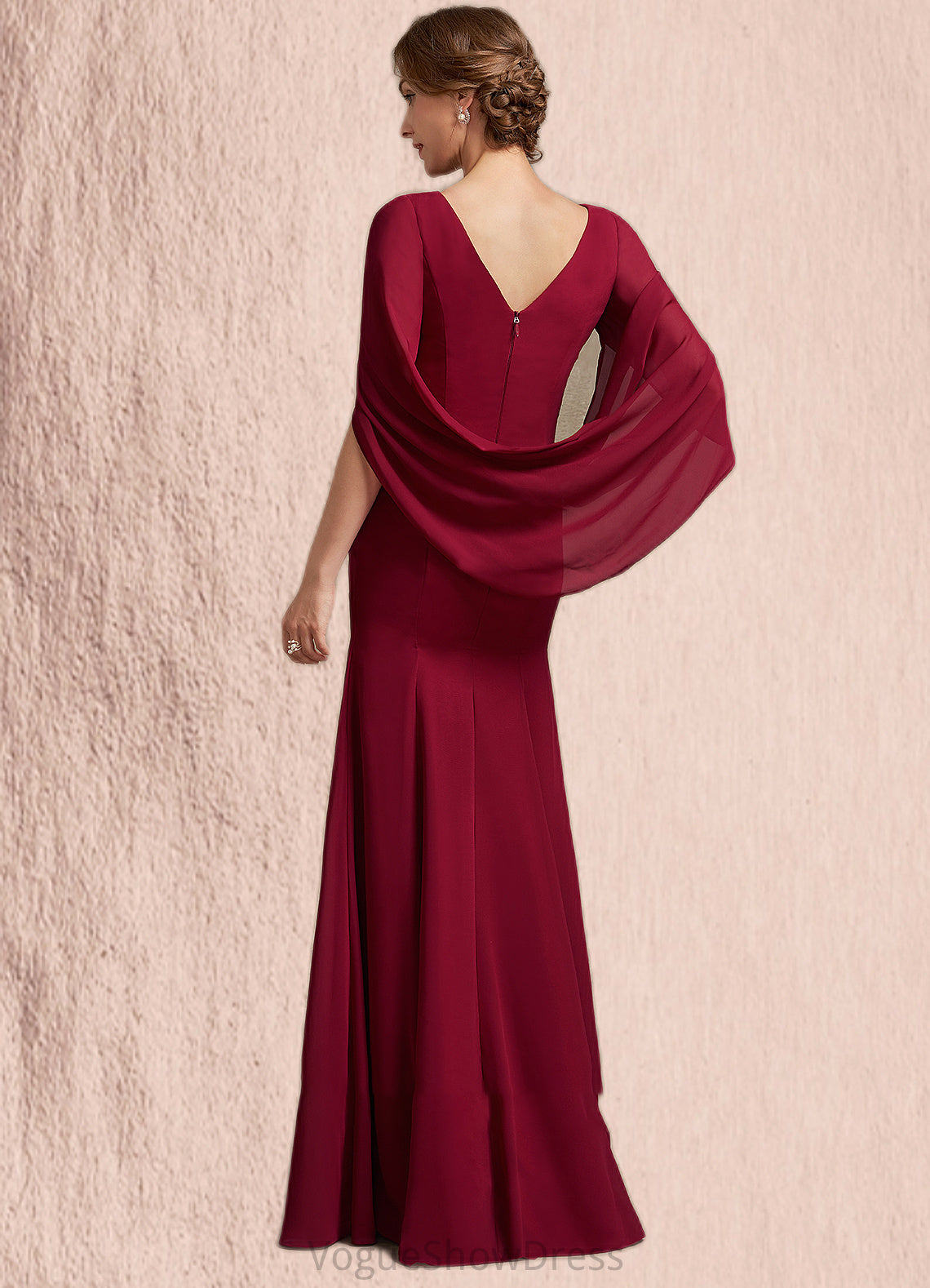 Serenity Trumpet/Mermaid Scoop Neck Floor-Length Chiffon Mother of the Bride Dress With Ruffle DL126P0014842