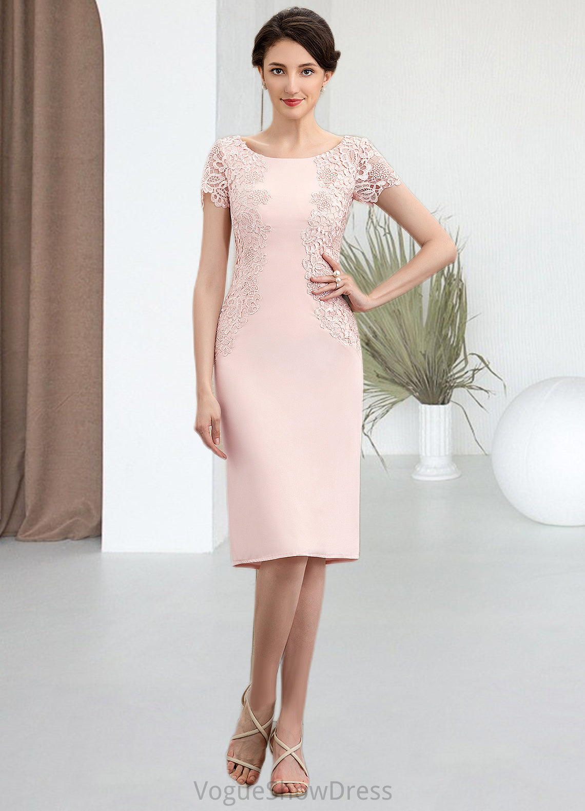 Mariyah Sheath/Column Scoop Neck Knee-Length Lace Stretch Crepe Mother of the Bride Dress DL126P0014843