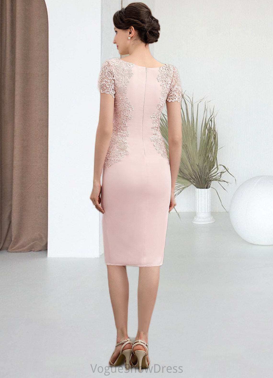 Mariyah Sheath/Column Scoop Neck Knee-Length Lace Stretch Crepe Mother of the Bride Dress DL126P0014843